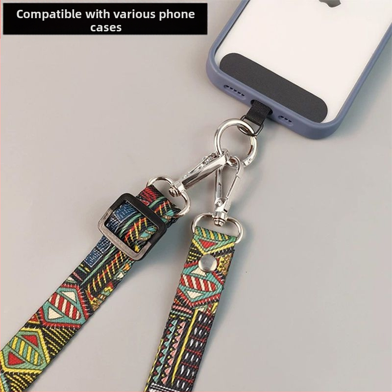 Телефонна каишка през врата с ретро тотем дизайн, дълга и регулируема, антизагубване за пътуване; стил: модерен минимализъм; материал: друг; старт: пролет 2025; категория: други организиращи и прахозащитни устройства