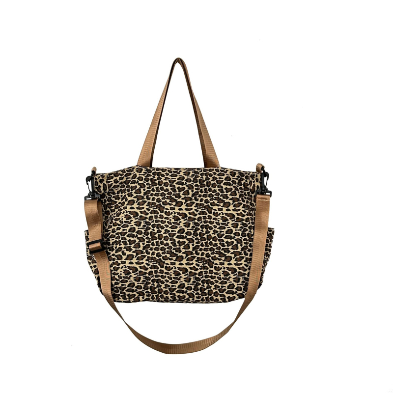 Ženska tote torba s leopard printom, platno, zatvarač, unutarnji džep patch, jedna naramenica