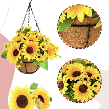 Star слънчогледова висяща кошница с пластмасова рамка и копринени цветя