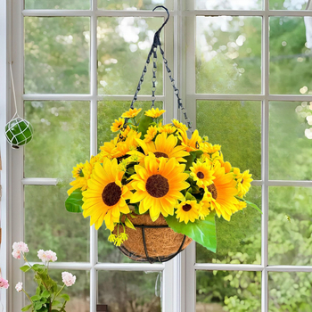 Star κρεμαστό καλάθι με ηλίανθούς, πλαστικό πλαίσιο και τεχνητά λουλούδια από μετάξι