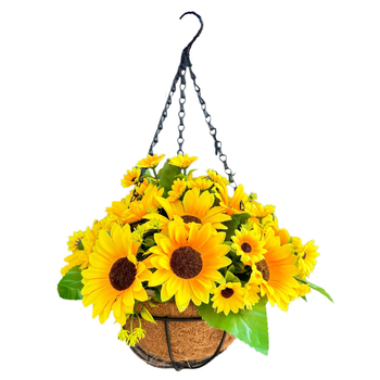 Star κρεμαστό καλάθι με ηλίανθούς, πλαστικό πλαίσιο και τεχνητά λουλούδια από μετάξι