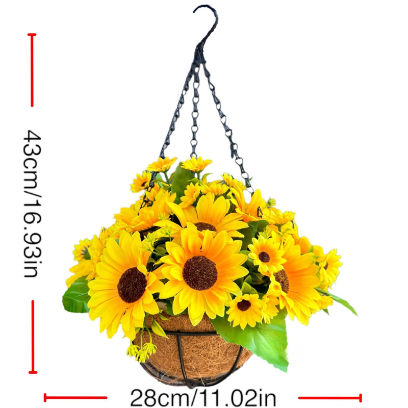 Star слънчогледова висяща кошница с пластмасова рамка и копринени цветя