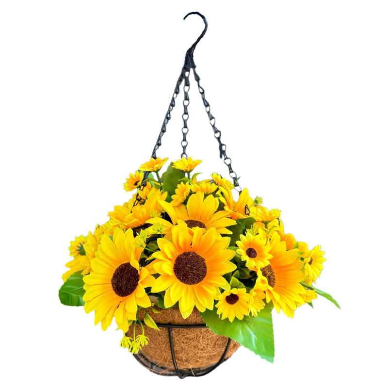 Star слънчогледова висяща кошница с пластмасова рамка и копринени цветя