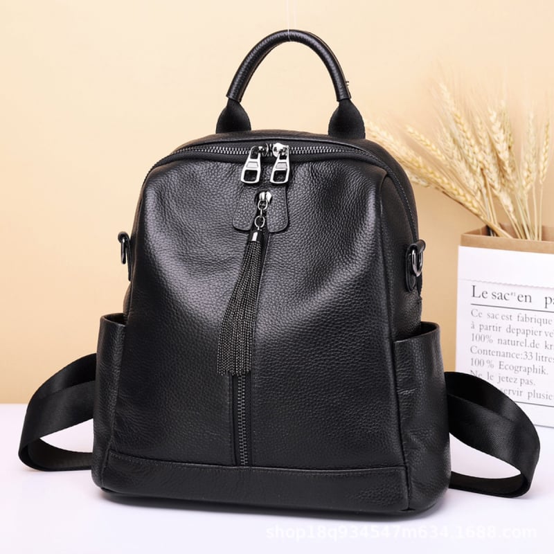 Ženski ranac od prave kože | velik kapacitet, zatvarač, poliester podstava, unutarnji džepovi