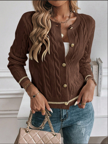 Kardigan, debeli pleteni, okrugli izrez, dugi rukavi, labav kroj, poliester tkanina