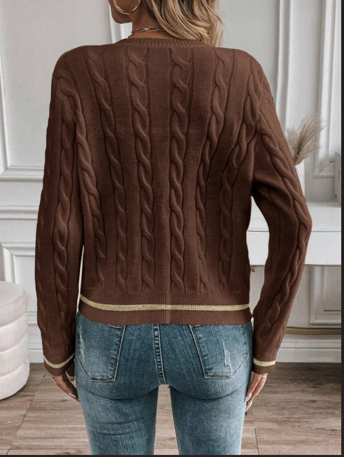 Kardigan, debeli pleteni, okrugli izrez, dugi rukavi, labav kroj, poliester tkanina