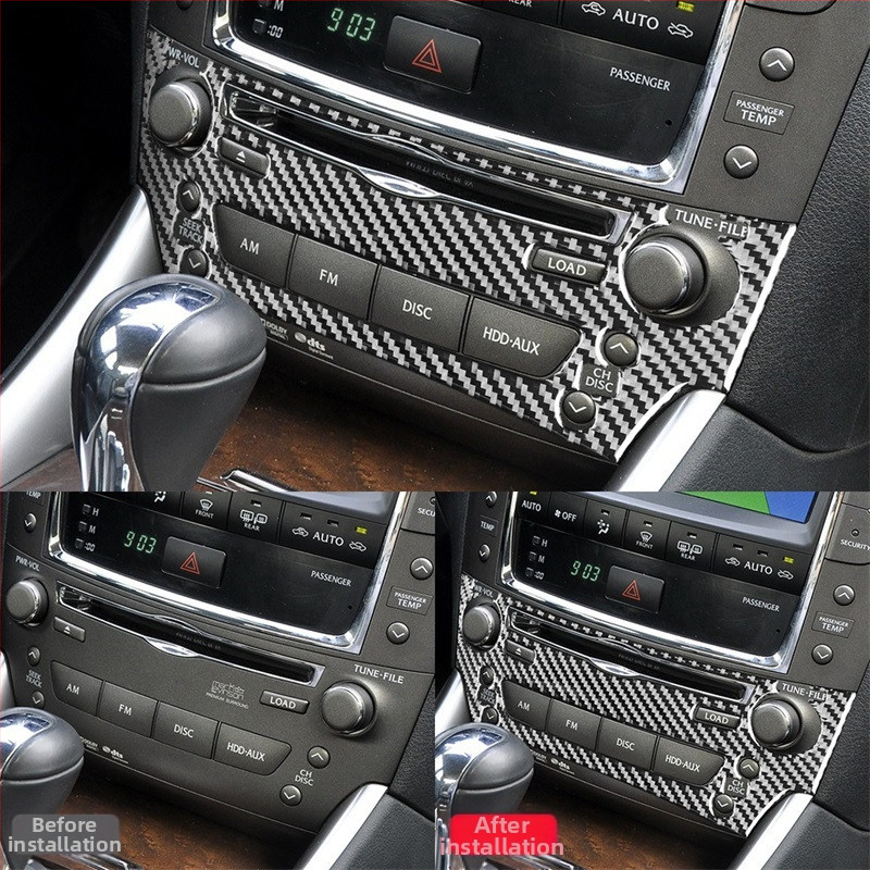 Dekoratív nálepky panelu tlačidiel klimatizácie z karbónových vlákien pre Lexus IS (2006-2012) – materiál: karbónové vlákna + krištáľový epoxid; tlačené logo: OK; typ: Iné