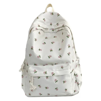 Κοριτσίστικη σχολική τσάντα με φλοράλ μοτίβο, νάιλον (nylon; 20–35 L; θήκη για φορητό 12 ιντσών; ιμάντες με αερόμαξιλαράκι; φλοράλ μοτίβο)