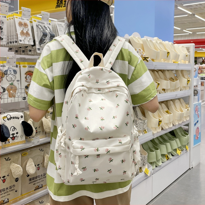 Ученическа раница за момичета с флорален принт (найлон; капацитет 20–35 л; отделение за 12-инчов лаптоп; презрамки с въздушна възглавница; флорален дизайн)