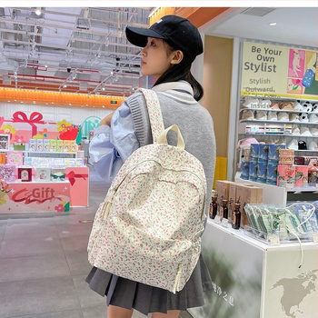 Γυναικείο καμβά σακίδιο με φλοράλ σχέδιο – φρέσκο και γλυκό στυλ, επένδυση πολυεστέρα, καμπύλες ιμάντες ώμου, για φοιτήτριες