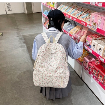 Γυναικείο καμβά σακίδιο με φλοράλ σχέδιο – φρέσκο και γλυκό στυλ, επένδυση πολυεστέρα, καμπύλες ιμάντες ώμου, για φοιτήτριες