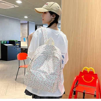 Γυναικείο καμβά σακίδιο με φλοράλ σχέδιο – φρέσκο και γλυκό στυλ, επένδυση πολυεστέρα, καμπύλες ιμάντες ώμου, για φοιτήτριες