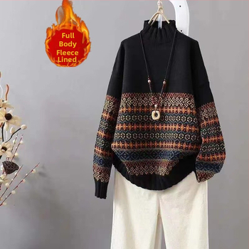 Polyesterový pletený kardigan, voľný strih, dlhé rukávy, polovysoký golier, dĺžka 50–65 cm, jesenný-zimný mestský štýl sveter