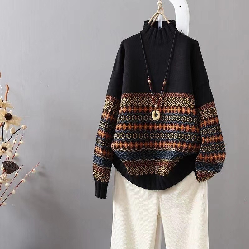 Kardigan od poliesterskog pletenja, opuštenog kroja, dugi rukavi, poluvisoki ovratnik, duljina 50–65 cm, jesen-zimski gradski stil džempera