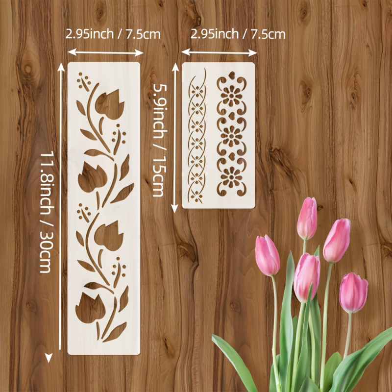 Dailės šablonai, 12 vnt., PET medžiaga, nėrinių dekoras, retro stilius, plastiniai iškirpimai