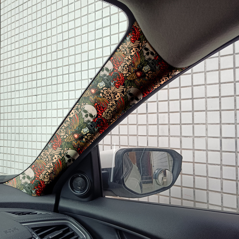 Автомобилен интериор: самозалепваща полиестерна облицовка за ABC колони и таван, едночастова облицовка, устойчива на надраскване и износване, анти отпечатъци и мазни следи, универсално монтиране