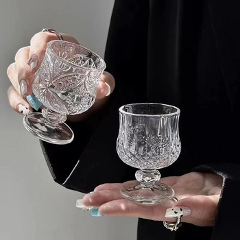 Ποτήρι κρασιού από κρύσταλλο, χειροποίητο, πολυεπίπεδη κατασκευή, ρετρό σχεδίαση, οικιακή χρήση