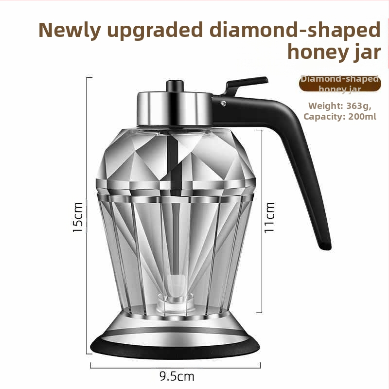 Stiklinis medaus indelis su spaudžiamu dozatoriumi, sandariu dangteliu, maisto kokybės, nestandartinės formos