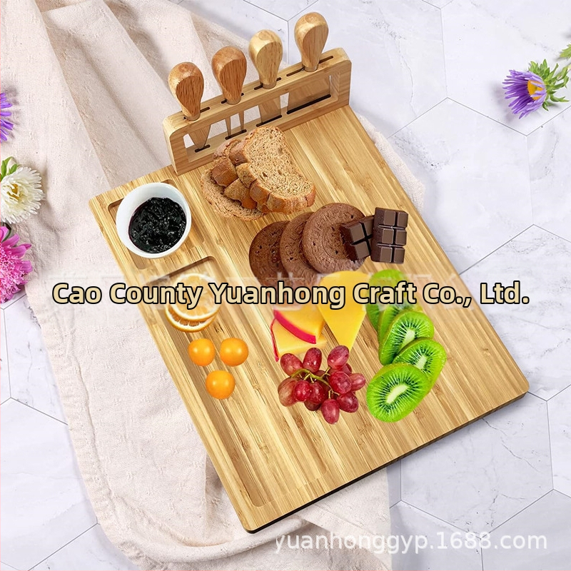 Комплект дъски за сирене от бамбук — двустранна дъска за сервиране и нарязване, домашна употреба, модерен стил