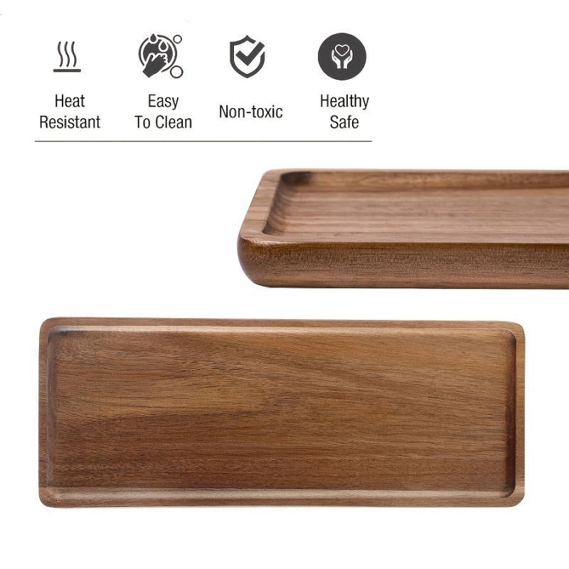 Keturių dalių akacijos medienos valgymo plokštelių rinkinys su ilgomis stačiakampėmis mėsos pjaustymo priemonėmis