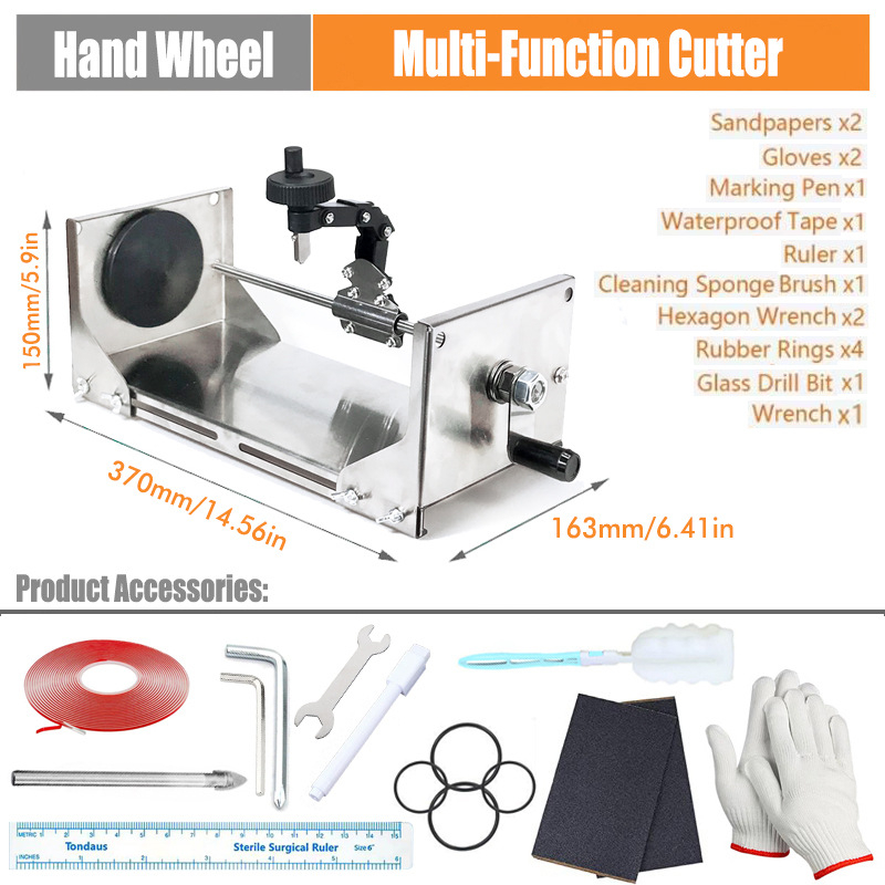 Мултифункционален инструмент за рязане на стъклена бутилка с ръчно колело – обновен модел втора генерация, неръждаема стомана, 3 кг