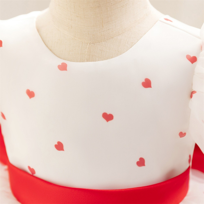 Djevojačka haljina princeza s šifonskim balonastim rukavima, motiv srca i točkica, pamukova smjesa 65% pamuka, podstava 35% pamuka, za uzrast 1–3 godine