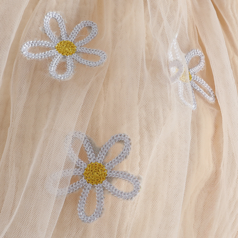 Dječja djevojačka haljina za zabavu s dugim rukavima, mrežasti sloj s cvjetnim uzorkom, A-kroj, poliester tkanina