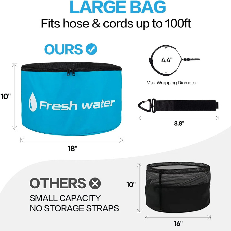 Shujin RV tömlő tároló táska, vízálló, összecsukható, hengeres, Oxford anyag
