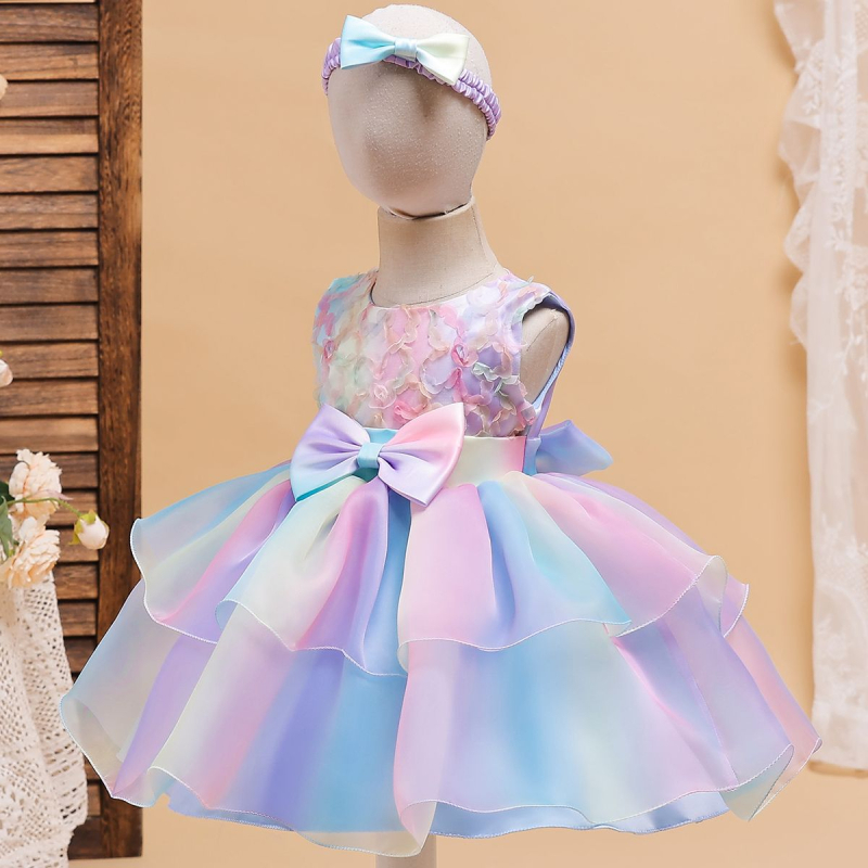 Dječja haljina bez rukava s gradientnim uzorkom, mješavina pamuka, podstava od poliestera, enzimatsko pranje, uzrast 1–3 godine, sve sezone, večernja haljina