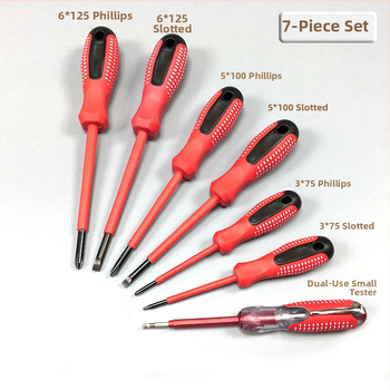 Седемчастен изолиран комплект отвертки за дома, магнитни върхове, пробник за напрежение, Cr_V хром-ванадий стомана