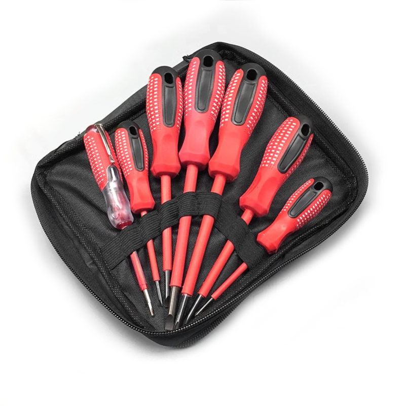 Седемчастен изолиран комплект отвертки за дома, магнитни върхове, пробник за напрежение, Cr_V хром-ванадий стомана