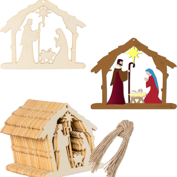 Boxwood Ξύλινο Κρεμαστό με Σκηνή Γέννησης – Ατελής Ξύλινος Διακοσμητής Πόρτας