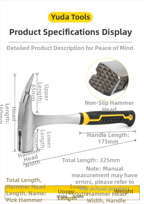 Vienrokas āmurs ar 45 tērauda galvu, plastmasas rokturis, 325 mm garums, ģeoloģiskām izpētēm.