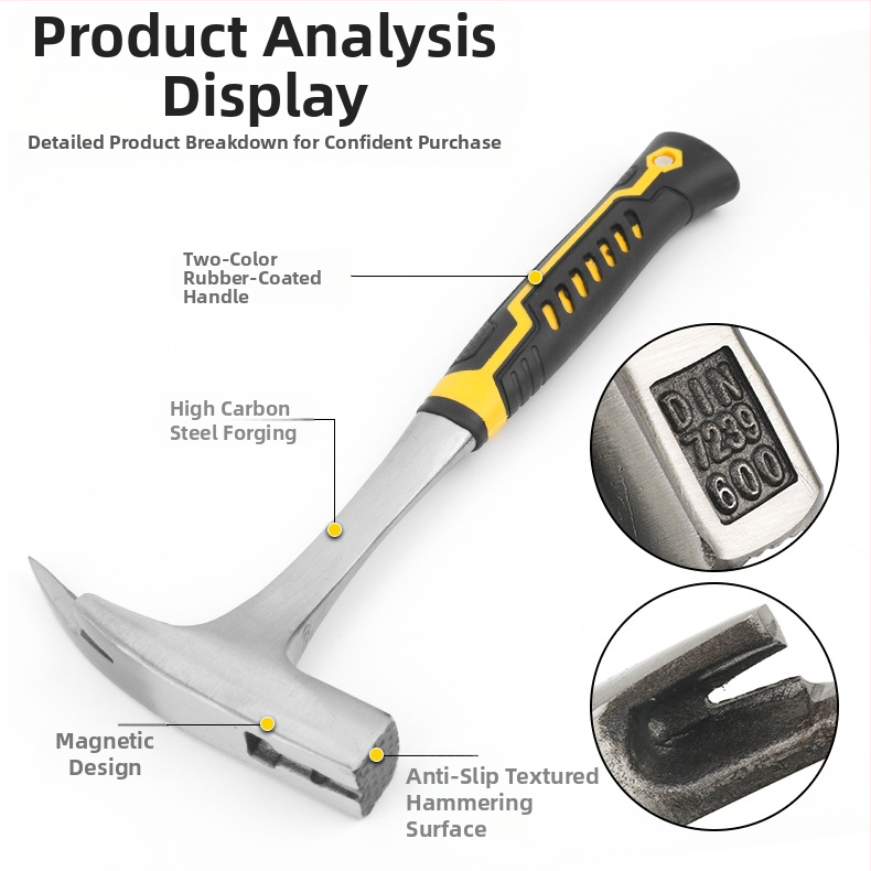 Vieno rankos plaktukas su 45 plieno galva, plastikinė rankena, 325 mm ilgis, geologiniams tyrinėjimams.