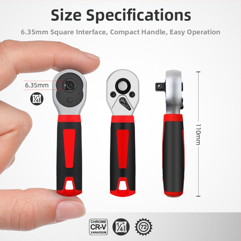 Гаечен ключ с гнезда, двупосочен 72-зъбен, висок въртящ момент, малка дръжка (Марка: Hi character ma; Материал: хром-ванадиева стомана; Повърхност: електроплатина; Вид: Socket wrench)