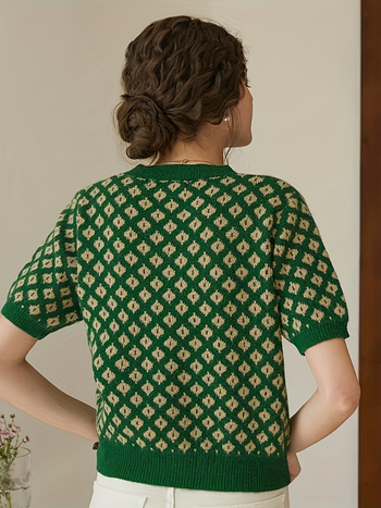 Свитер без ръкави от PVC плат, геометричен мотив и поло яка