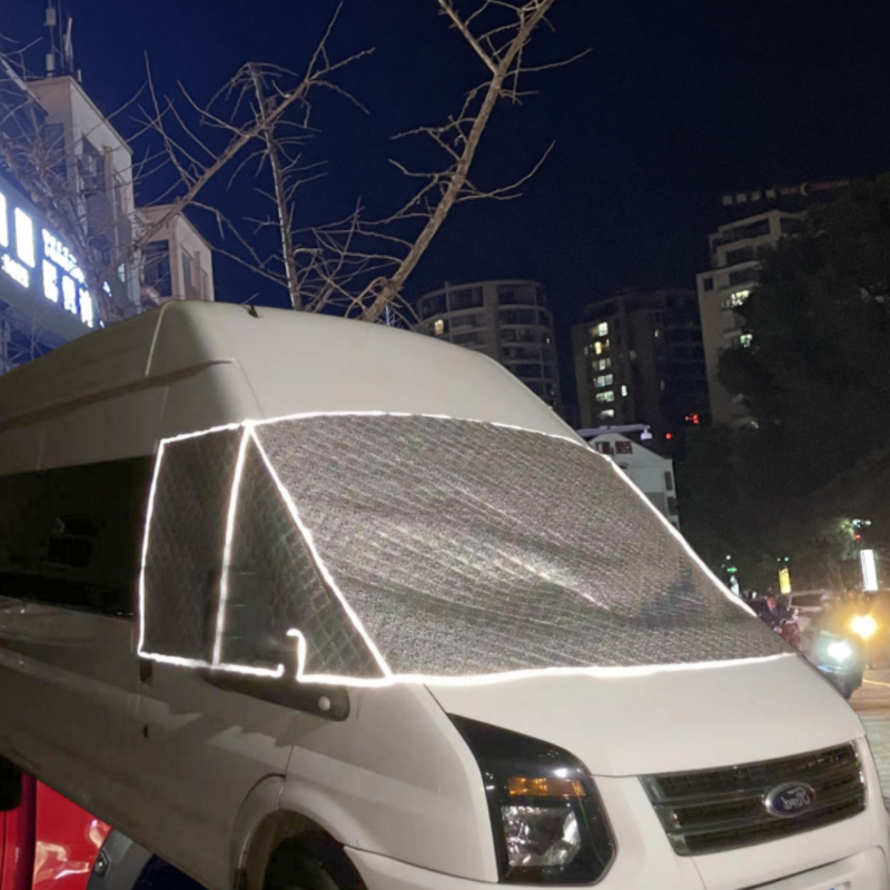 Снегозащитно покривало за предното стъкло на Ford B-класа RV V348 от Xinghe Artisan — алуминиево фолио, клетчат узор, удебелен, прост стил, 1.5 кг, монтаж с вградена карта