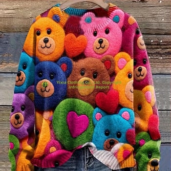 Dámsky pletený sveter s celoplošným vzorom, kruhový výstrih, pulóver, jar 2025