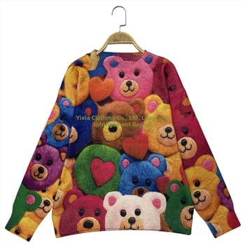 Dámsky pletený sveter s celoplošným vzorom, kruhový výstrih, pulóver, jar 2025