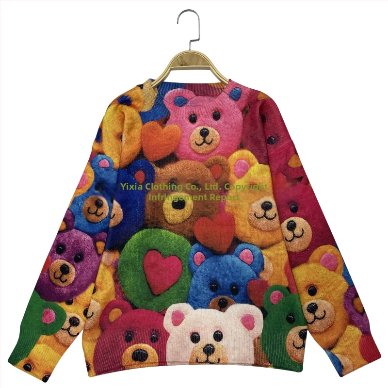 Dámsky pletený sveter s celoplošným vzorom, kruhový výstrih, pulóver, jar 2025