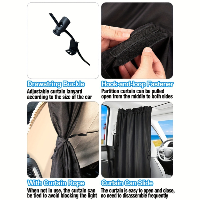 Automobilio priekinė ir galinė pertvara užuolaida, stora nepralaidi 190T audinys, pakabos montavimas, bendras taikymas, pritaikytas apdorojimas