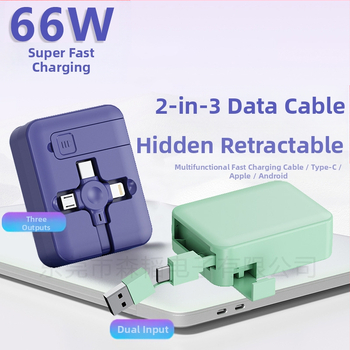 3-v-1 kábel s 66W rýchlym nabíjaním a sťahovacím dizajnom (Lightning, Micro USB, USB-C) pre Android, iPhone a Huawei