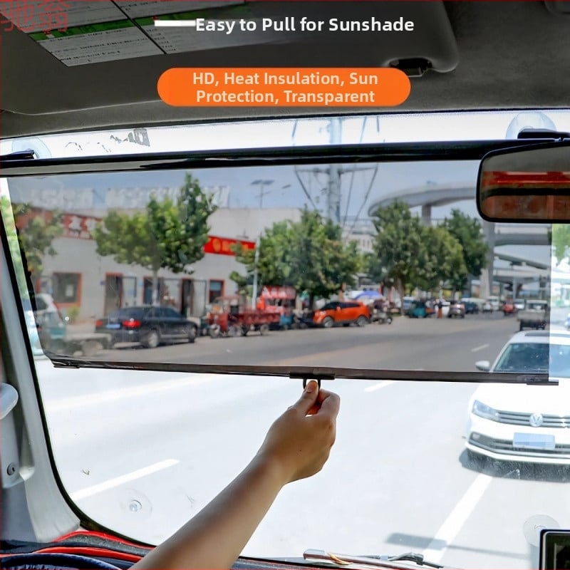 Automātiska teleskopiska saules aizsargs priekšējā vējstikla kravas automašīnām un autobusiem – UV aizsardzība, plastmasas materiāls, uzstādīšana ar vakuuma sūkņiem