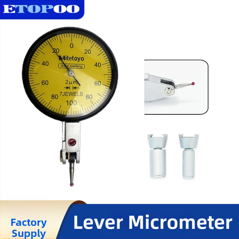 ETOPOO Indicator cu cadran, cu mâner, antișoc, anti-magnetic, interval 0–0,2 mm, rezoluție 0,002 mm