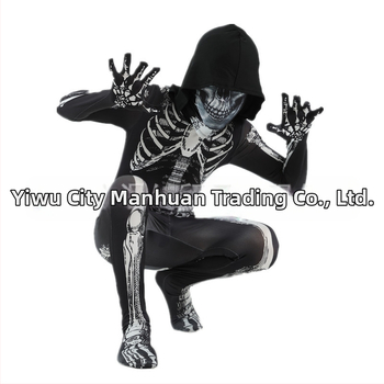 Παιδικό κοστούμι Χάλοουίν με κουκούλα και εκτυπωμένο σκελετό – σκηνικό κοστούμι/χορευτικό, Milk Silk ύφασμα, 90–95% πολυεστέρας, για ηλικίες 3–8 ετών, άνοιξη 2025