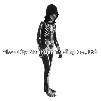 Παιδικό κοστούμι Χάλοουίν με κουκούλα και εκτυπωμένο σκελετό – σκηνικό κοστούμι/χορευτικό, Milk Silk ύφασμα, 90–95% πολυεστέρας, για ηλικίες 3–8 ετών, άνοιξη 2025