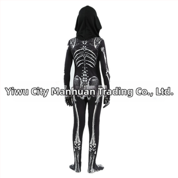 Παιδικό κοστούμι Χάλοουίν με κουκούλα και εκτυπωμένο σκελετό – σκηνικό κοστούμι/χορευτικό, Milk Silk ύφασμα, 90–95% πολυεστέρας, για ηλικίες 3–8 ετών, άνοιξη 2025