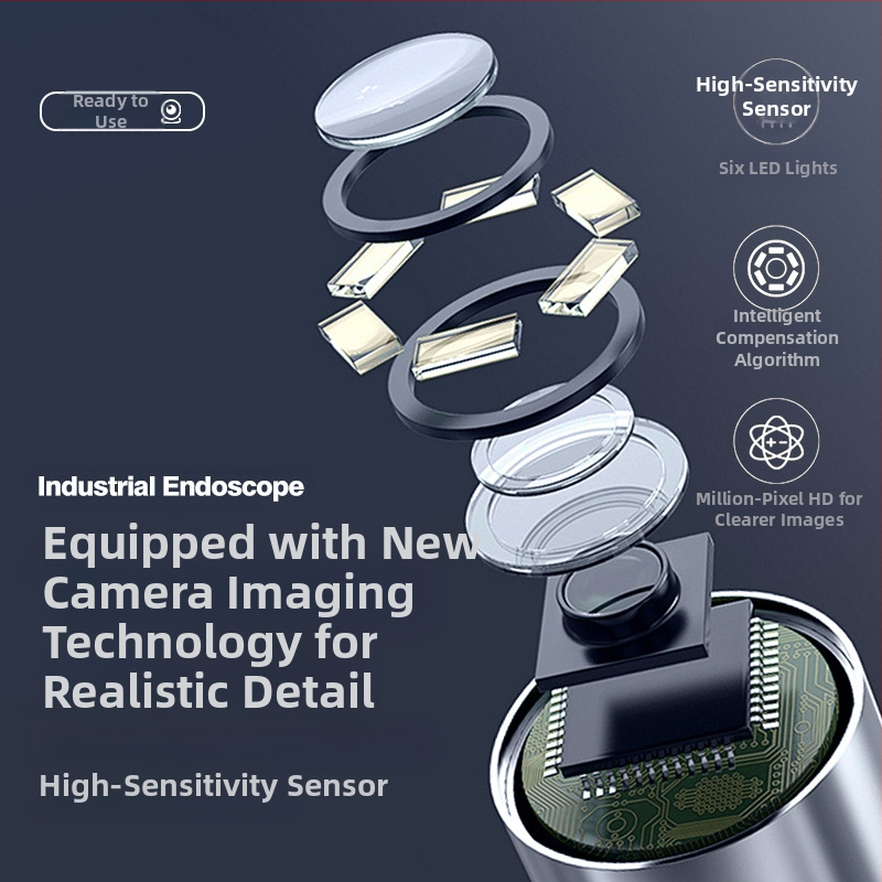 Pramoninis endoskopas oro kondicionavimo vamzdžių tikrinimui, probe skersmuo 6 mm, IP67 atsparus vandeniui, darbo ilgis 1 m / 1,5 m / 2 m, raiška 1920x1080, LED apšvietimas