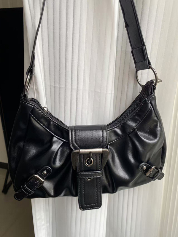 Shang Jin PU kožna torbica za ramena s plisiranim dizajnom, vodoravni kvadratni oblik, magnetska kopča, podstava od poliesterja