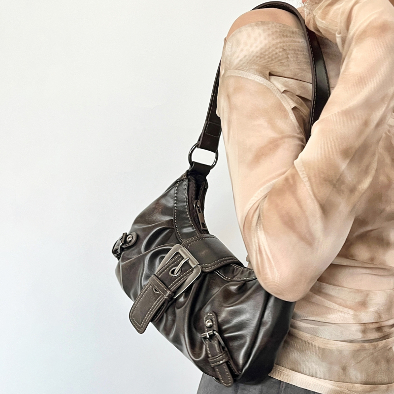 Shang Jin PU kožna torbica za ramena s plisiranim dizajnom, vodoravni kvadratni oblik, magnetska kopča, podstava od poliesterja